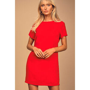 Lulus Shift And Shout Red Shift Dress - Size S